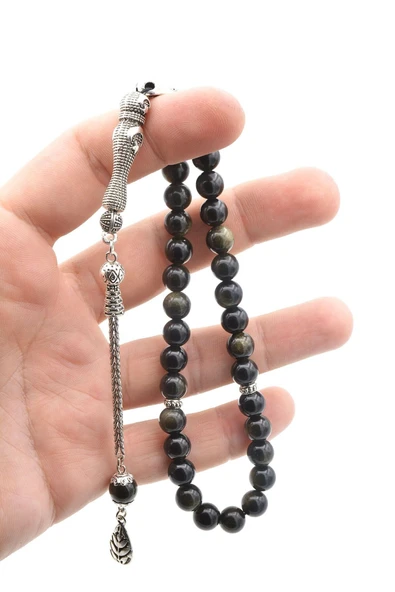 Hakiki Doğal Rainbow Obsidyen Taşı Tesbih 8 Mm - Resim 5