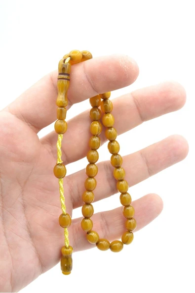 Hakkı Usta İmzalı Bilek Boy Sarı Sıkma Kehribar Tesbih - Resim 5