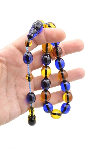 Enes Abdo İmzalı Beyzi Kesim Sarı Lacivert Sıkma Kehribar Efe Maskot Tesbih - Resim 6