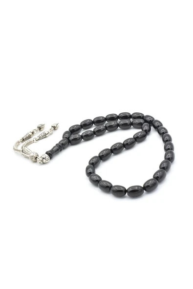 Gümüş Kaplama Kamçılı Bilek Boy Oltu Taşı Tesbih - Resim 4