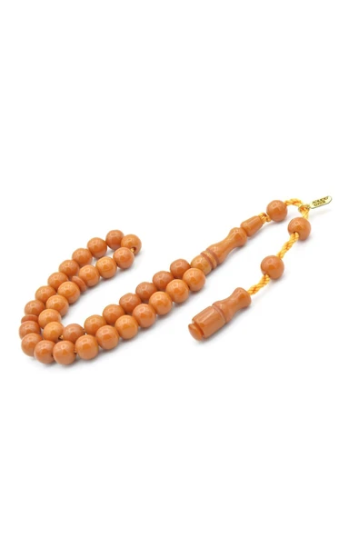 Hakkı Usta İmzalı Küre Kesim Bilek Boy Turuncu Sıkma Kehribar Tesbih - Resim 2