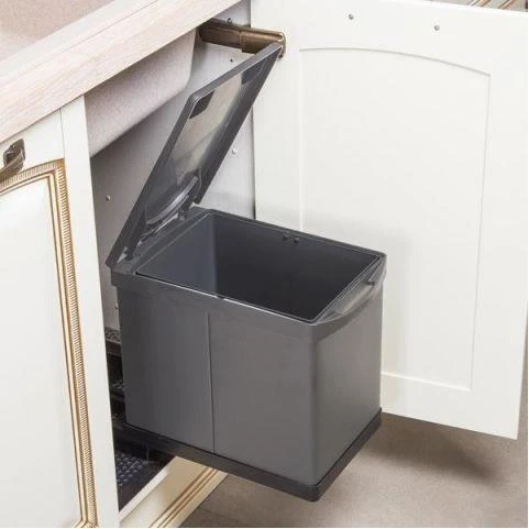 Antrasit Dolap İçi Raylı Mat Siyah Çöp Kovası 16 Litre Otomatik