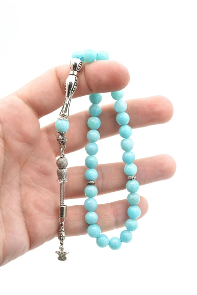 Hakiki Doğal Mavi Amazonit Taşı Tesbih 8 Mm - 5
