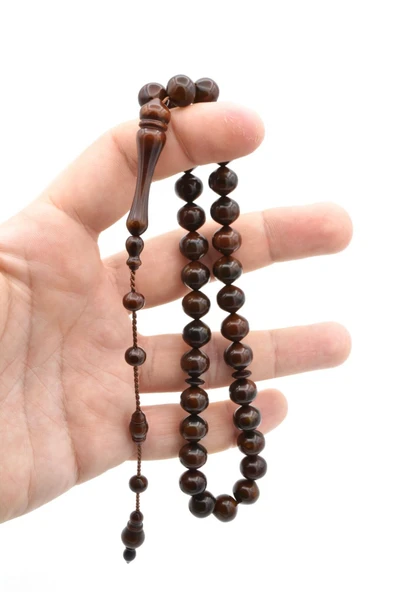 İstanbul Kesim İri Boy Koyu Kahverengi Toz Kehribar Tesbih - Resim 4