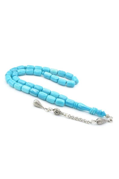 Gümüş Kaplama Kamçılı İmamesi Halkalı Kapsül Kesim Turkuaz Katalin Tesbih ürün görseli 1