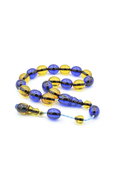 Enes Abdo İmzalı Beyzi Kesim Sarı Lacivert Sıkma Kehribar Efe Maskot Tesbih ürün görseli 1