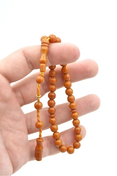Hakkı Usta İmzalı Küre Kesim Bilek Boy Turuncu Sıkma Kehribar Tesbih - Resim 5