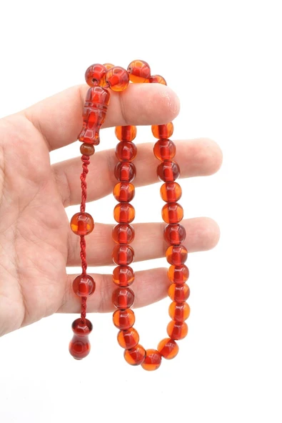 Şükrü Baba Yapımı Küre Model İri Kırmızı Sıkma Kehribar Tesbih - 5