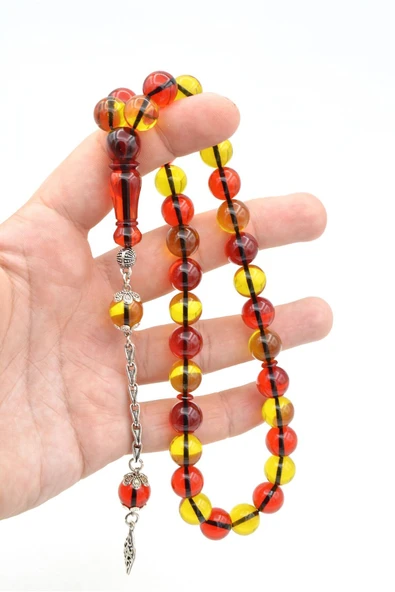 Enes Abdo Yapımı Küre Kesim Sarı Kırmızı Katalin Tesbih - Resim 6