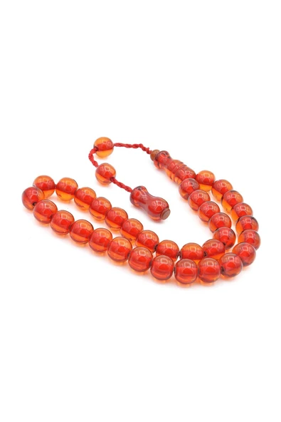 Şükrü Baba Yapımı Küre Model İri Kırmızı Sıkma Kehribar Tesbih - 4