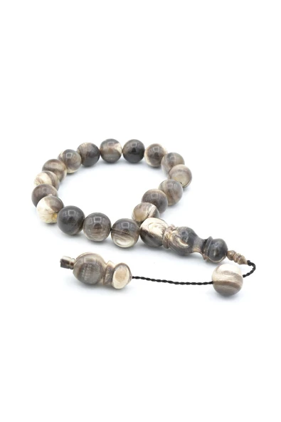 Usta İşi Sistemli Küre Kesim Bej Bufalo Boynuzu Efe Maskot Tesbih ürün görseli 1