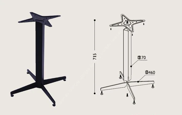 Ortadan Tablalı Modern Mat Siyah Cube Masa Ayağı 70-460 mm. - 3