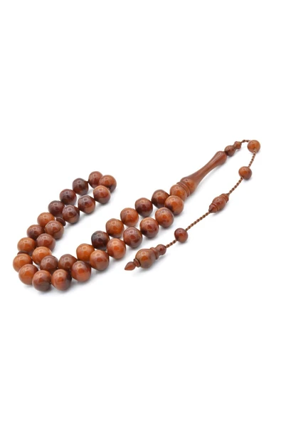 İstanbul Kesim İri Boy Kahverengi Toz Kehribar Tesbih - Resim 2