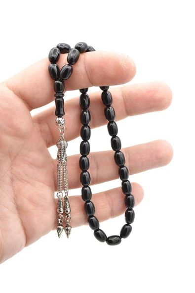 Gümüş Kaplama Kamçılı Bilek Boy Oltu Taşı Tesbih - Resim 5