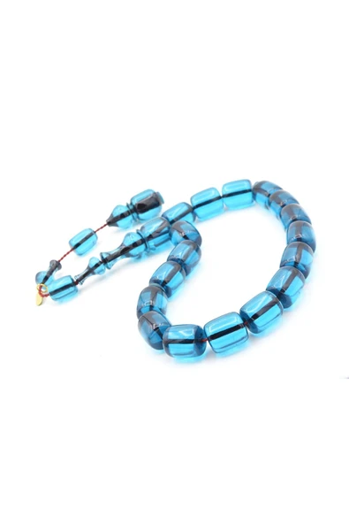 Hakkı Usta İmzalı Fıçı Kesim Mavi Sıkma Kehribar Efe Maskot Tesbih - Resim 4