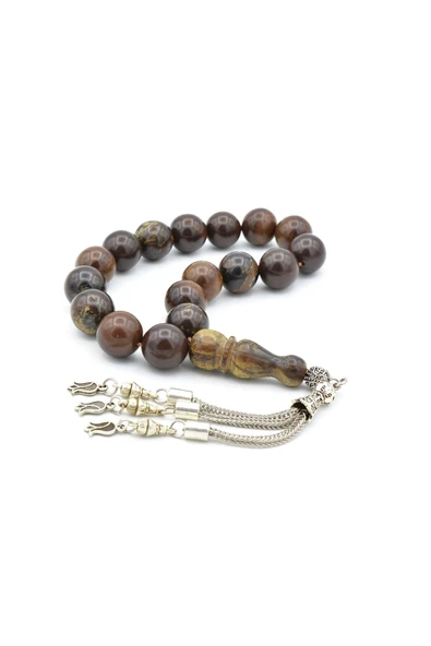 Gümüş Kaplama Püsküllü Küre Kesim Ceviz Ağacı Efe Maskot Tesbih ürün görseli 1