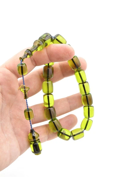 Hakkı Usta İmzalı Fıçı Kesim Yeşil Sıkma Kehribar Efe Maskot Tesbih - Resim 5