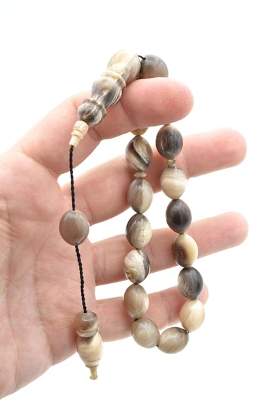 Usta İşi Sistemli Beyzi Kesim Bej Bufalo Boynuzu Efe Maskot Tesbih - Resim 5