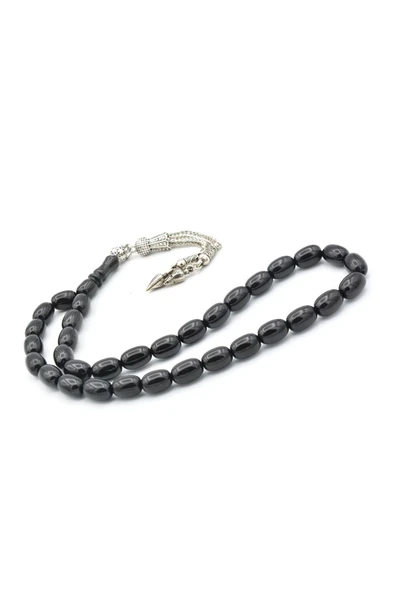 Gümüş Kaplama Kamçılı Bilek Boy Oltu Taşı Tesbih - Resim 3