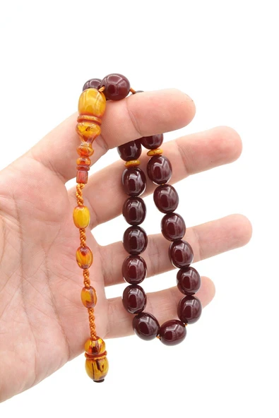 Ahmet Emin Yapımı Osmanlı Model Vişne Sıkma Kehribar Efe Maskot Tesbih - Resim 6