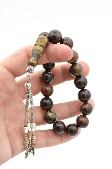 Gümüş Kaplama Püsküllü Küre Kesim Ceviz Ağacı Efe Maskot Tesbih - Resim 5