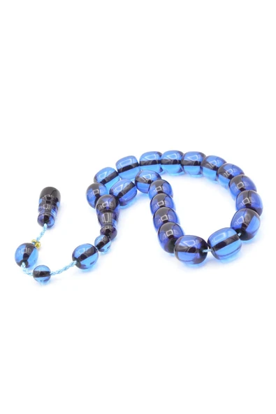 Enes Abdo İmzalı Fıçı Kesim Koyu Mavi Sıkma Kehribar Efe Maskot Tesbih - Resim 4