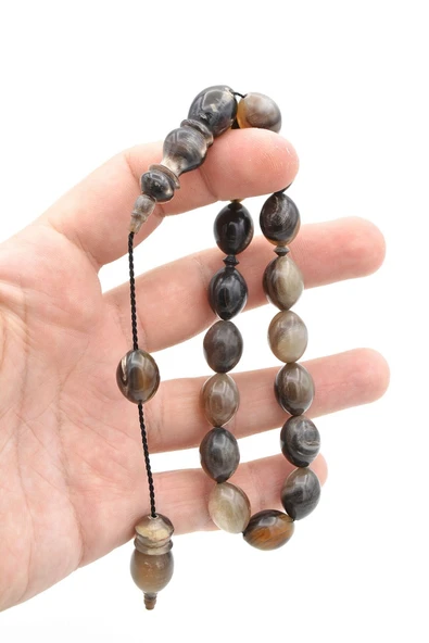 Usta İşi Sistemli Beyzi Kesim Koyu Bufalo Boynuzu Efe Maskot Tesbih - Resim 5