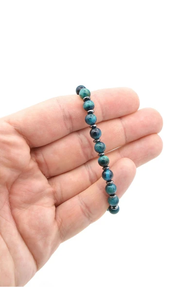 Makrome Model Hakiki Lacivert Kaplan Gözü Taşı Bileklik 6 Mm - Resim 5