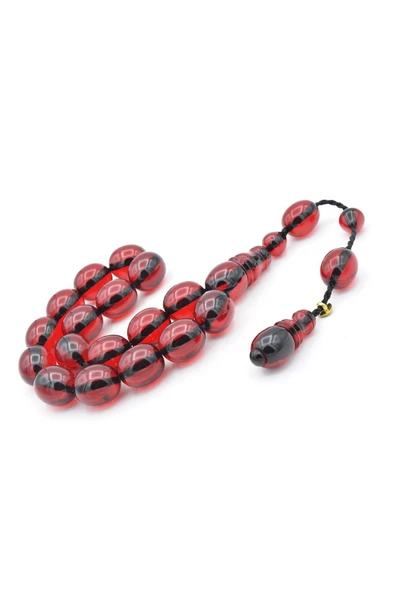 Enes Abdo İmzalı Beyzi Kesim Kırmızı Sıkma Kehribar Efe Maskot Tesbih - Resim 3