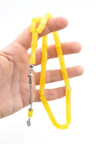 Gümüş Kaplama Kamçılı Kesme Model Sarı Beyrut Damla Kehribar Tesbih - Resim 5