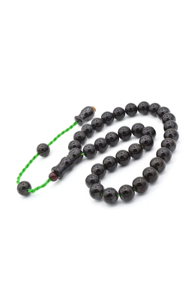 Şükrü Baba Yapımı Küre Model İri Koyu Yeşil Sıkma Kehribar Tesbih - Resim 4