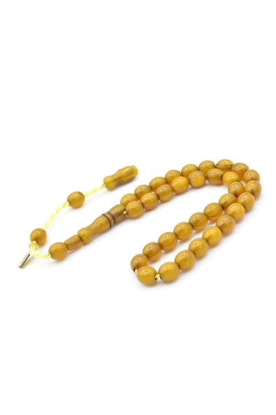 Hakkı Usta İmzalı Bilek Boy Sarı Sıkma Kehribar Tesbih - Resim 4