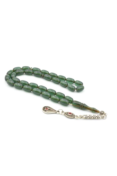 Usta İşi Kapsül Kesim Koyu Yeşil Sıkma Kehribar Tesbih - Resim 2