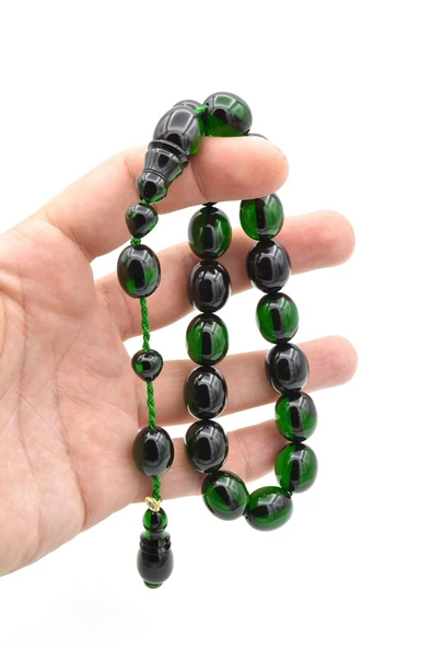 Enes Abdo İmzalı Beyzi Kesim Koyu Yeşil Sıkma Kehribar Efe Maskot Tesbih - Resim 6