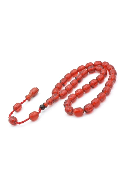 Şükrü Baba Yapımı Fıçı Model Kırmızı Sıkma Kehribar Tesbih - Resim 4