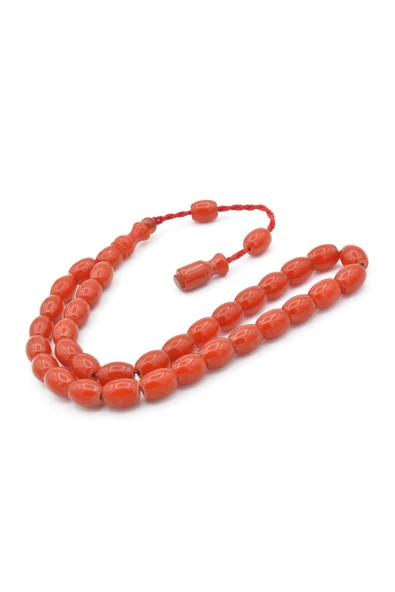 Şükrü Baba Yapımı Beyzi Model Turuncu Sıkma Kehribar Tesbih - Resim 3