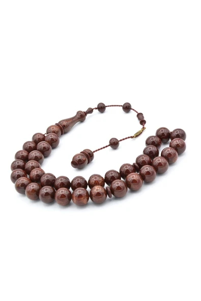 Ahmet Emin İmzalı İri Boy Küre Kesim Kahverengi Sıkma Kehribar Tesbih - Resim 3