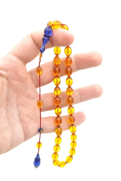 Bünyamin Barlak İmzalı Beyzi Kesim Sarı Lacivert Ateş Kehribar Tesbih - Resim 4