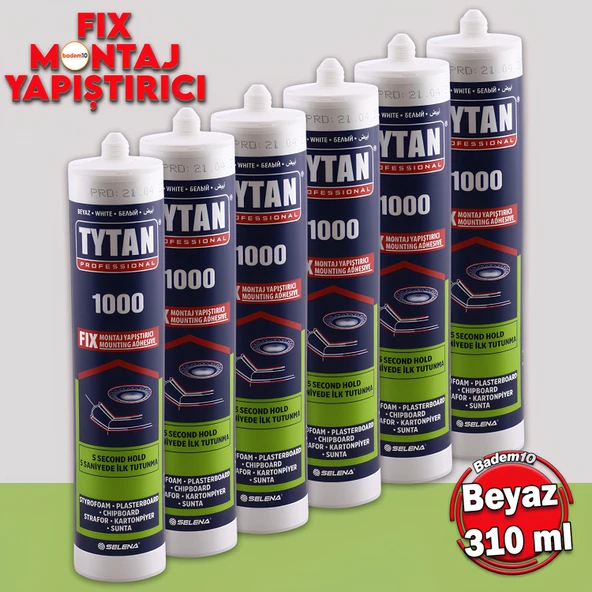 Tytan Fix Çok Amaçlı Güçlü Montaj Yapıştırıcı 6'lı 310 ml Beyaz Ahşap Beton Fayans Cam Mermer Yapış