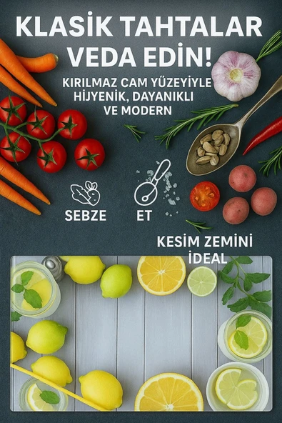 Cam Kesme Tahtası Ve Sunum Tablası Kırılmaz Çizilmez Kaymaz 35cm X 25cm