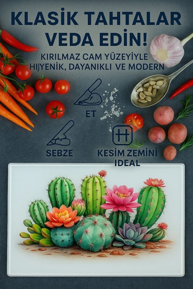 Cam Kesme Tahtası Ve Sunum Tablası Kırılmaz Çizilmez Kaymaz 35cm X 25cm