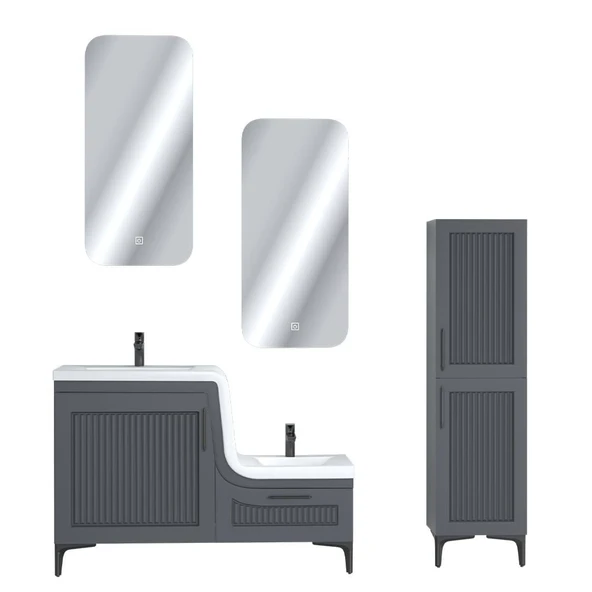UBM Lotus Lake Kapaklı Boy Dolaplı MDF Banyo Dolabı 115 CM Antrasit