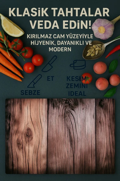 Cam Kesme Tahtası Ve Sunum Tablası Kırılmaz Çizilmez Kaymaz 35cm X 25cm