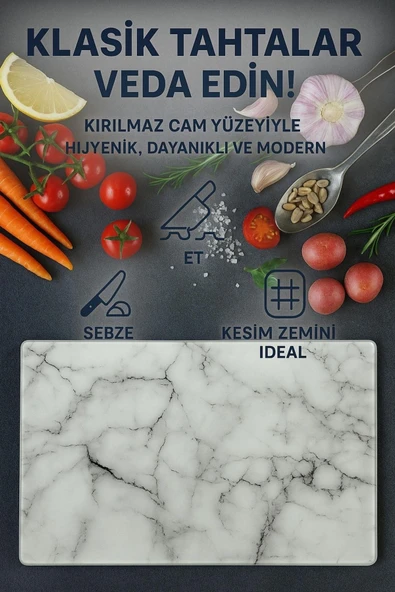 Cam Kesme Tahtası Ve Sunum Tablası Kırılmaz Çizilmez Kaymaz 35cm X 25cm