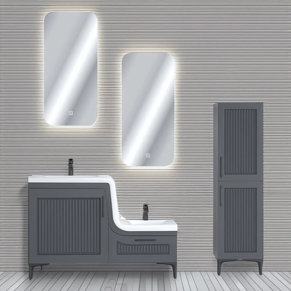 UBM Lotus Lake Kapaklı Boy Dolaplı MDF Banyo Dolabı 115 CM Antrasit - 2