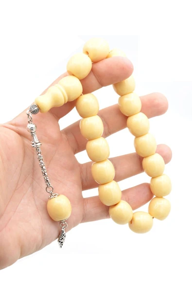 Fıçı Kesim Bej Sıkma Kehribar Efe Maskot Tesbih - Resim 4