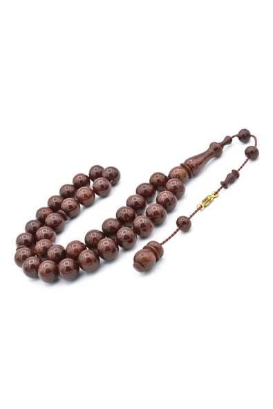 Ahmet Emin İmzalı İri Boy Küre Kesim Kahverengi Sıkma Kehribar Tesbih - Resim 2