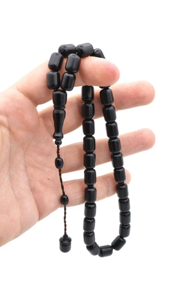 Sistemli Fıçı Kesim İri Boy Siyah Fiber Tesbih - Resim 4