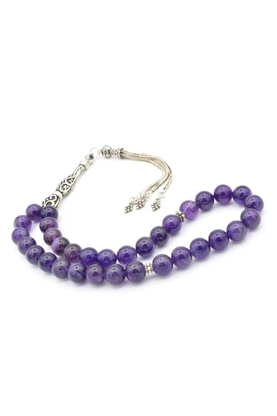 Gümüş Malzemeli Hakiki Doğal Ametist Taşı Tesbih - 2