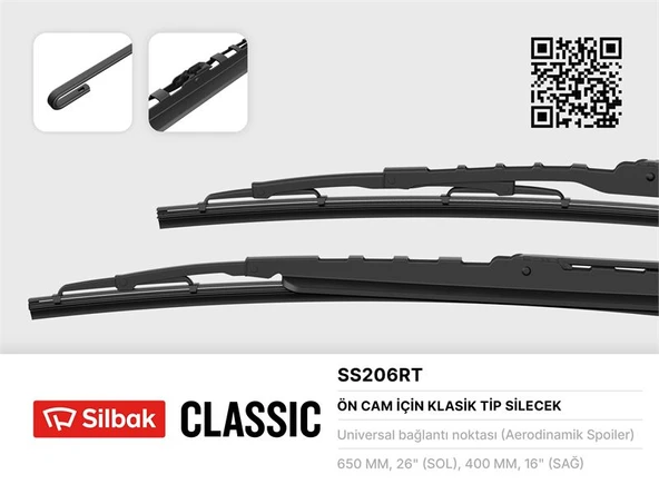 SILECEK SUPURGESI (650-400 MM) RUZGARLIKLI (TAKIM) PEUGEOT 206